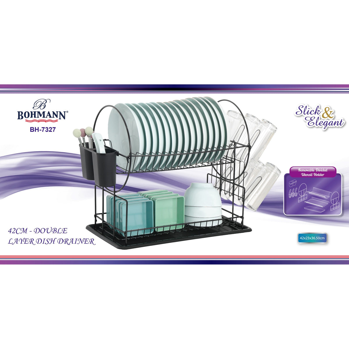 Bohmann BH-7327 42 cm-es kétszintes csepegtető állvány kivehető evőeszköztartóval
