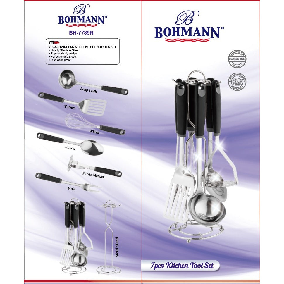 Bohmann 7 részes rozsdamentes acél konyhai eszközkészlet állvánnyal - BH-7789N
