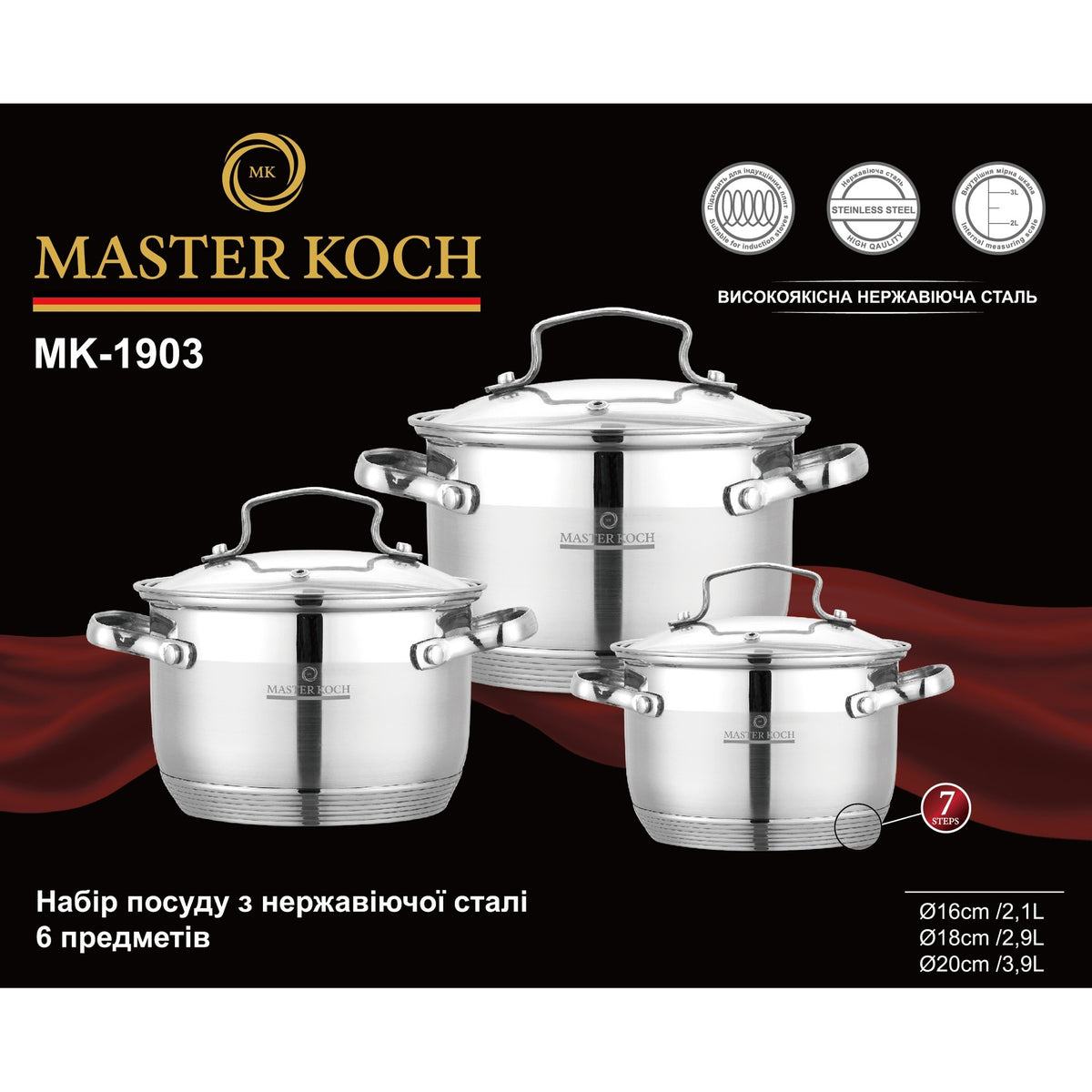 Master Koch MK-1903 6 részes rozsdamentes acél edénykészlet