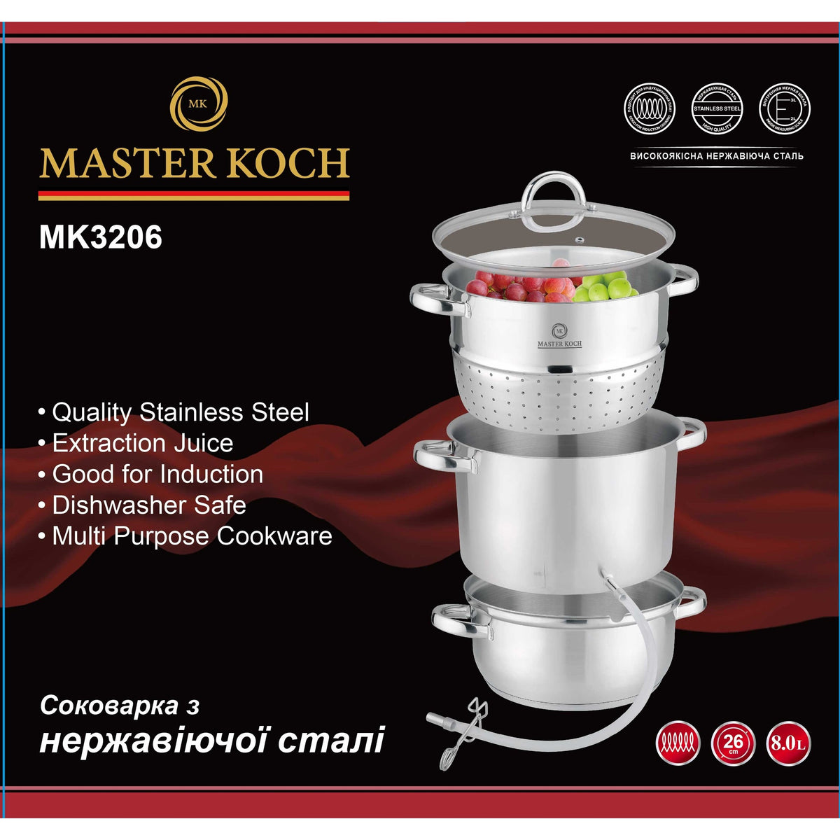 Master Koch MK3206 8L rozsdamentes acél gyümölcsfacsaró és párolóedény