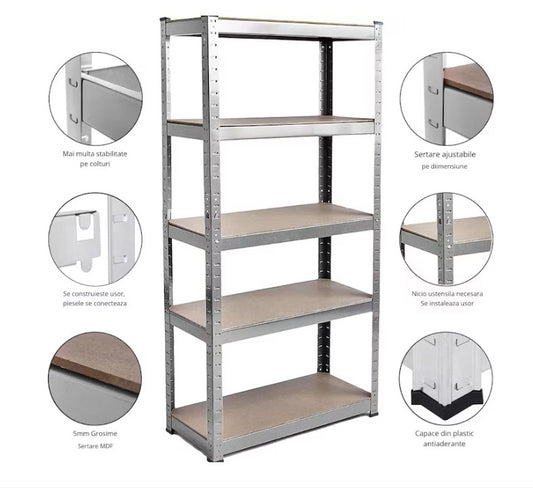 AVIMAX® - 1 DB - polcos szekrény, fém, 5 db MDF polc, 180x90x40 cm, 175 kg/polc, csavar nélküli rögzítés, pattintással, horganyzott acél keret