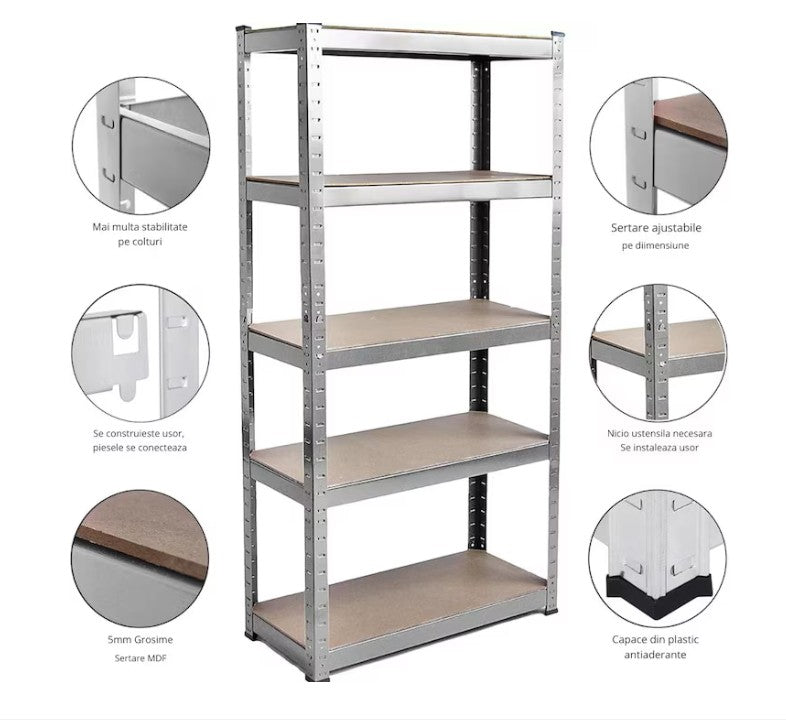 AVIMAX® - 4 DB - polcos szekrény, fém, 5 db MDF polc, 180x90x40 cm, 175 kg/polc, csavar nélküli rögzítés, pattintással, horganyzott acél keret