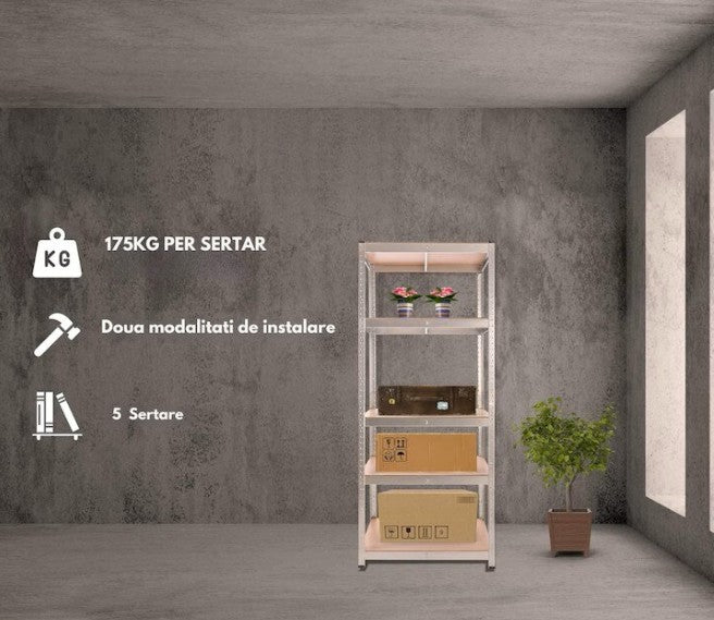 AVIMAX® - 1 DB - polcos szekrény, fém, 5 db MDF polc, 180x90x40 cm, 175 kg/polc, csavar nélküli rögzítés, pattintással, horganyzott acél keret