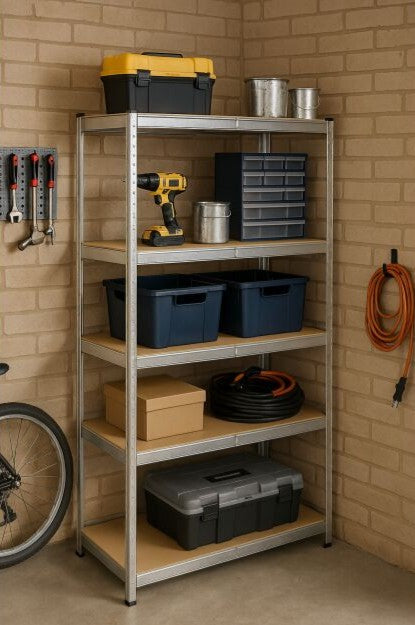AVIMAX® - 1 DB - polcos szekrény, fém, 5 db MDF polc, 180x90x40 cm, 175 kg/polc, csavar nélküli rögzítés, pattintással, horganyzott acél keret