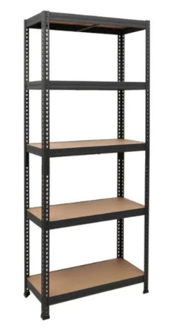 AVIMAX® - 1 DB - FEKETE polcos szekrény, fém, 5 db MDF polc, 180x90x40 cm, 175 kg/polc, csavar nélküli rögzítés, pattintással, horganyzott acél keret