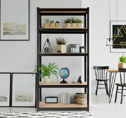 AVIMAX® - 1 DB - FEKETE polcos szekrény, fém, 5 db MDF polc, 180x90x40 cm, 175 kg/polc, csavar nélküli rögzítés, pattintással, horganyzott acél keret