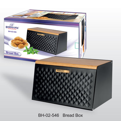 Bohmann BH 02-546 prémium fekete geometrikus kenyértartó bambusz fedéllel