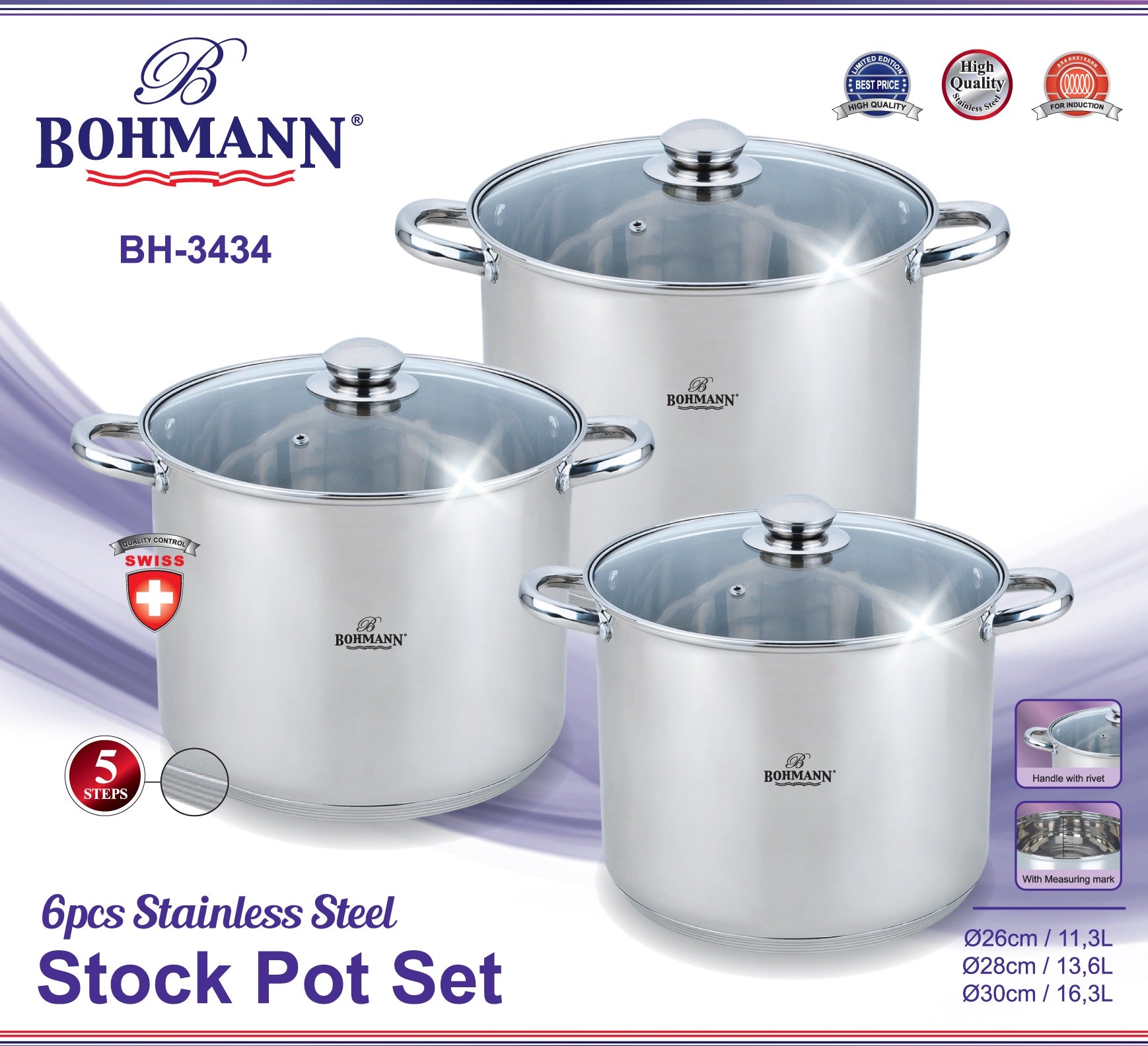 Bohmann BH-3434 packaging specs, 26cm/28cm/30cm