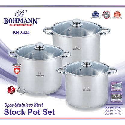 Bohmann BH-3434 6 részes rozsdamentes acél fazékkészlet
