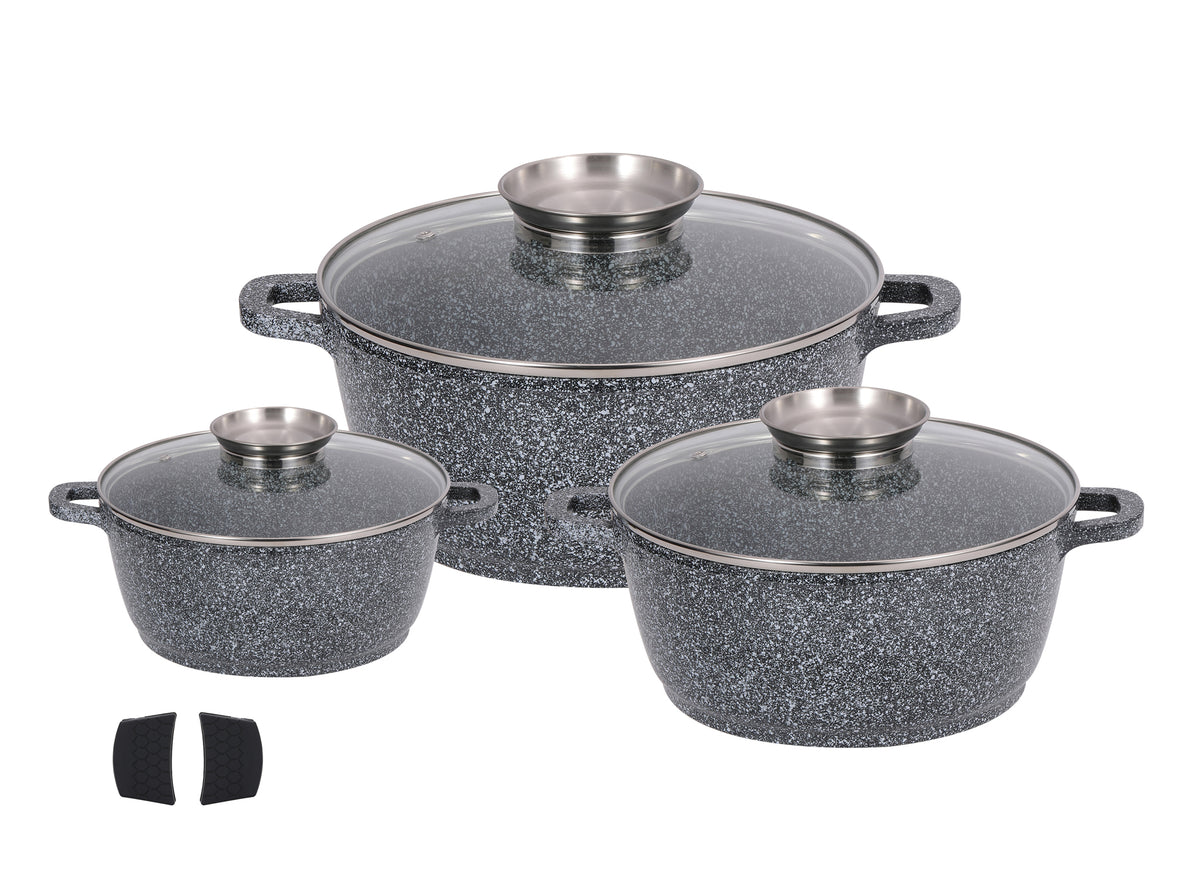 Bohmann BH-6036CRM 6 db-os öntött alumínium edénykészlet 2 db szilikonkesztyűvel