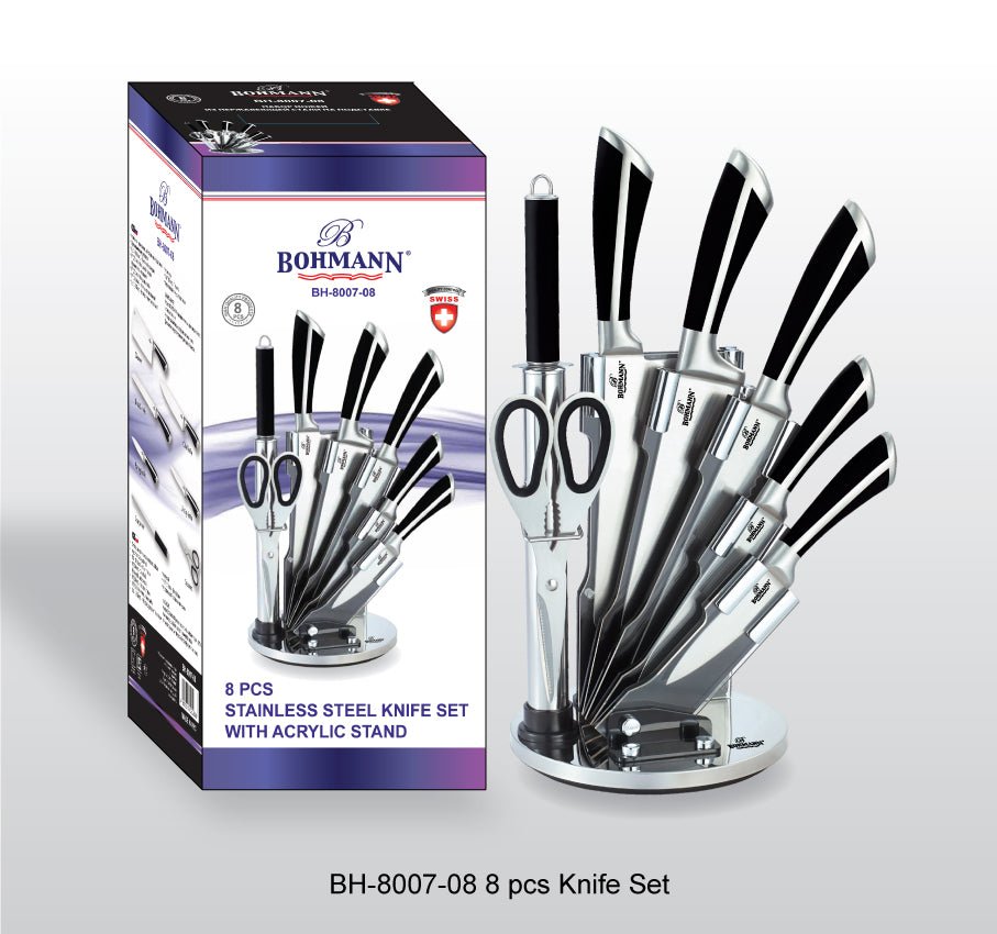 Set de cuțite din oțel inoxidabil Bohmann BH-8007-08 cu suport acrilic, 8 piese