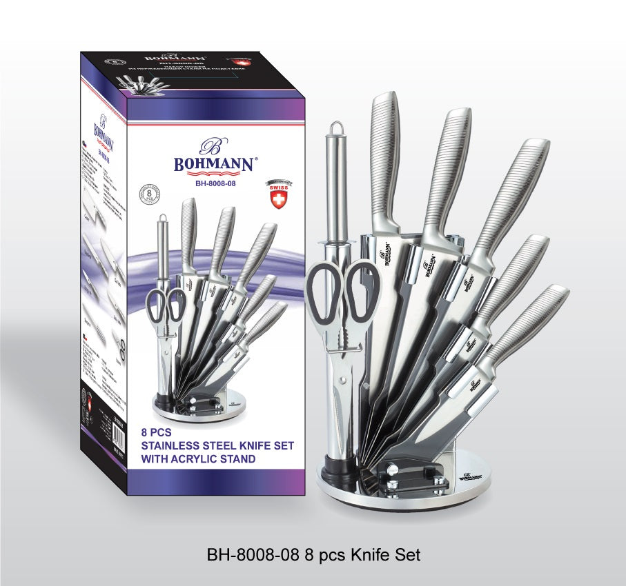 Set de 8 cuțite din oțel inoxidabil Bohmann BH-8008-08 cu suport acrilic
