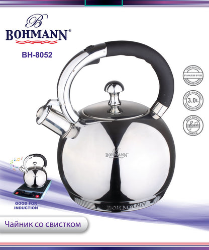 Fierbător cu fluier din oțel inoxidabil BOHMANNR BH-8052, 3L