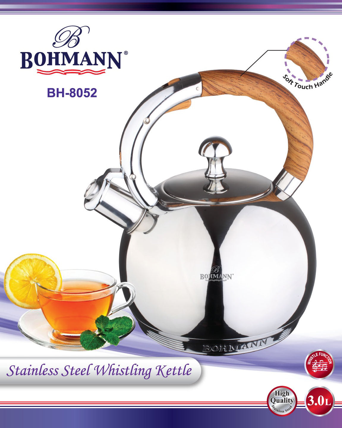 Fierbător cu fluier din oțel inoxidabil BOHMANNR BH-8052, 3L