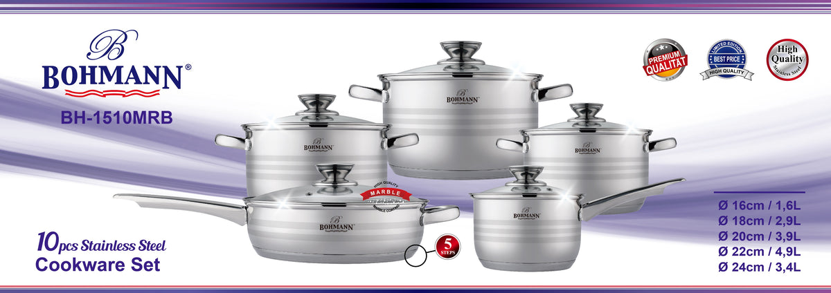 Bohmann 10 darabos rozsdamentes acél edénykészlet – BH-1510MRB