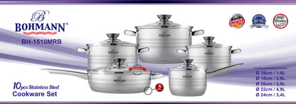 Bohmann 10 darabos rozsdamentes acél edénykészlet – BH-1510MRB