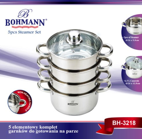 Bohmann BH 3218 rozsdamentes acél 3-szintes pároló üvegfedéllel