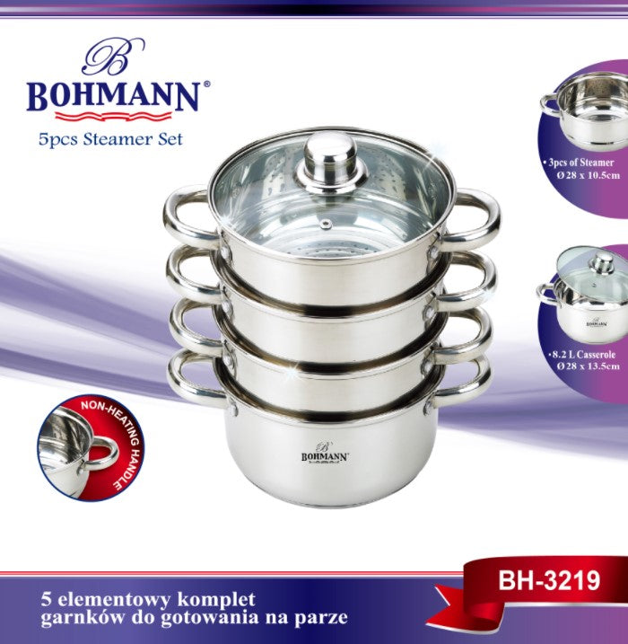 Bohmann BH 3219 Rozsdamentes Acél 3 Szintű Gőzölő Üveg Fedéllel