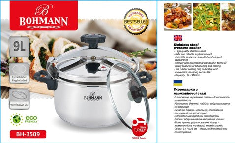 Bohmann BH-3509 9L rozsdamentes acél kukta üvegfedővel