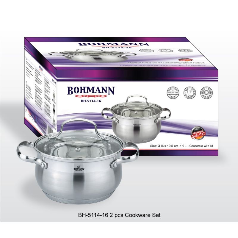 Set de 2 caserole cu capac de sticlă Bohmann BH-5114