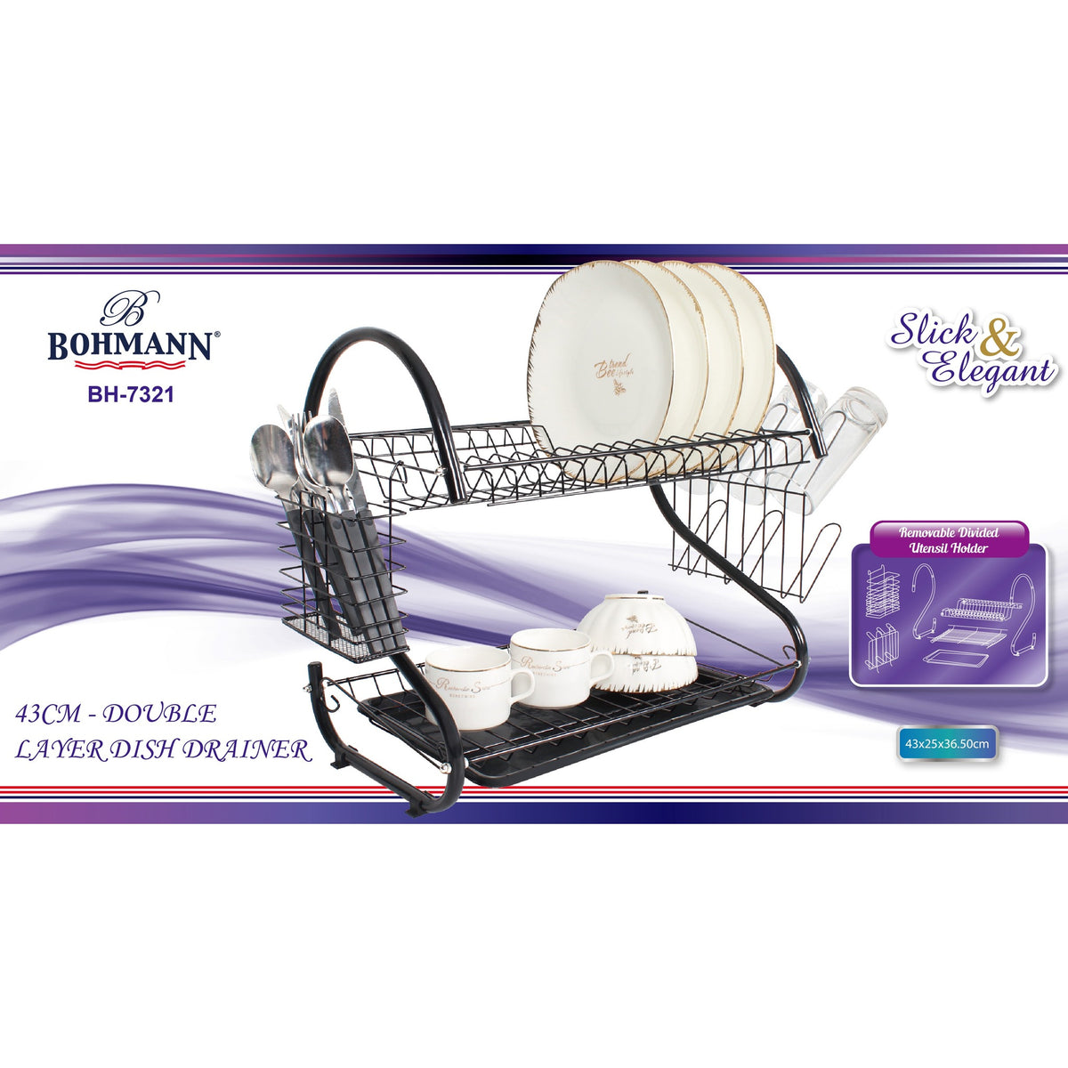 Bohmann BH-7321 43 cm-es kétszintes csepegtető állvány kivehető evőeszköztartóval