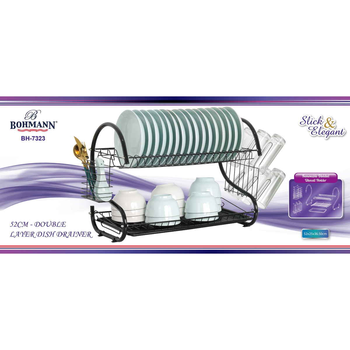Bohmann BH-7323 52 cm-es kétszintes csepegtető állvány kivehető evőeszköztartóval