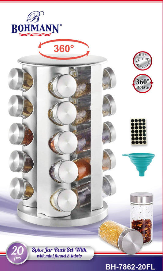 Bohmann BH-7862-20FL Spice Jar Rack Set – 20-Piece