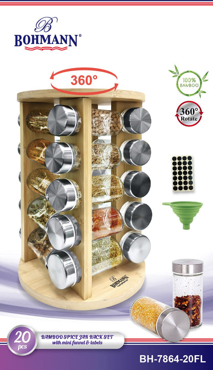 Set de suporturi pentru borcane de condimente din bambus Bohmann BH-7864-20FL, 20 de piese
