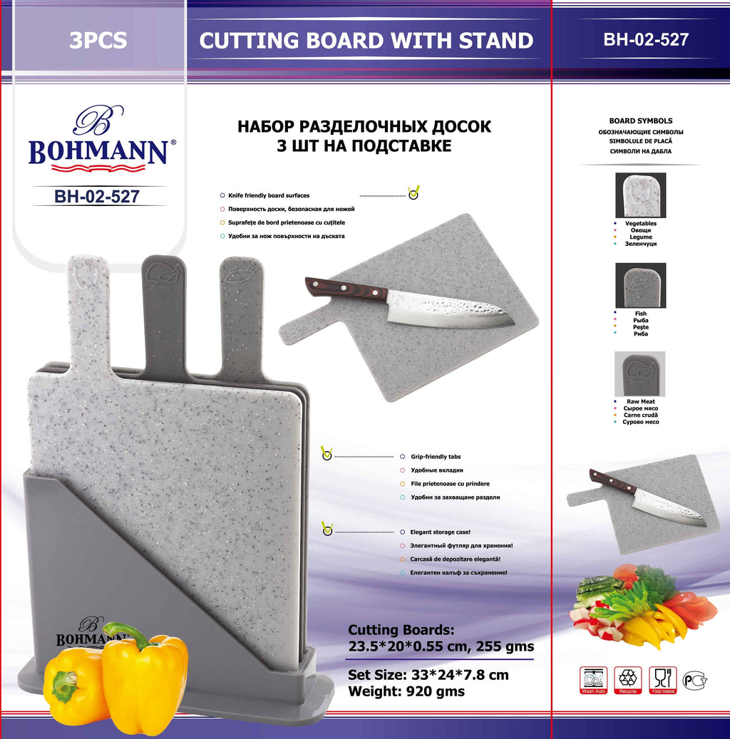 Bohmann BH-02-527 cutting board set with stand and knife