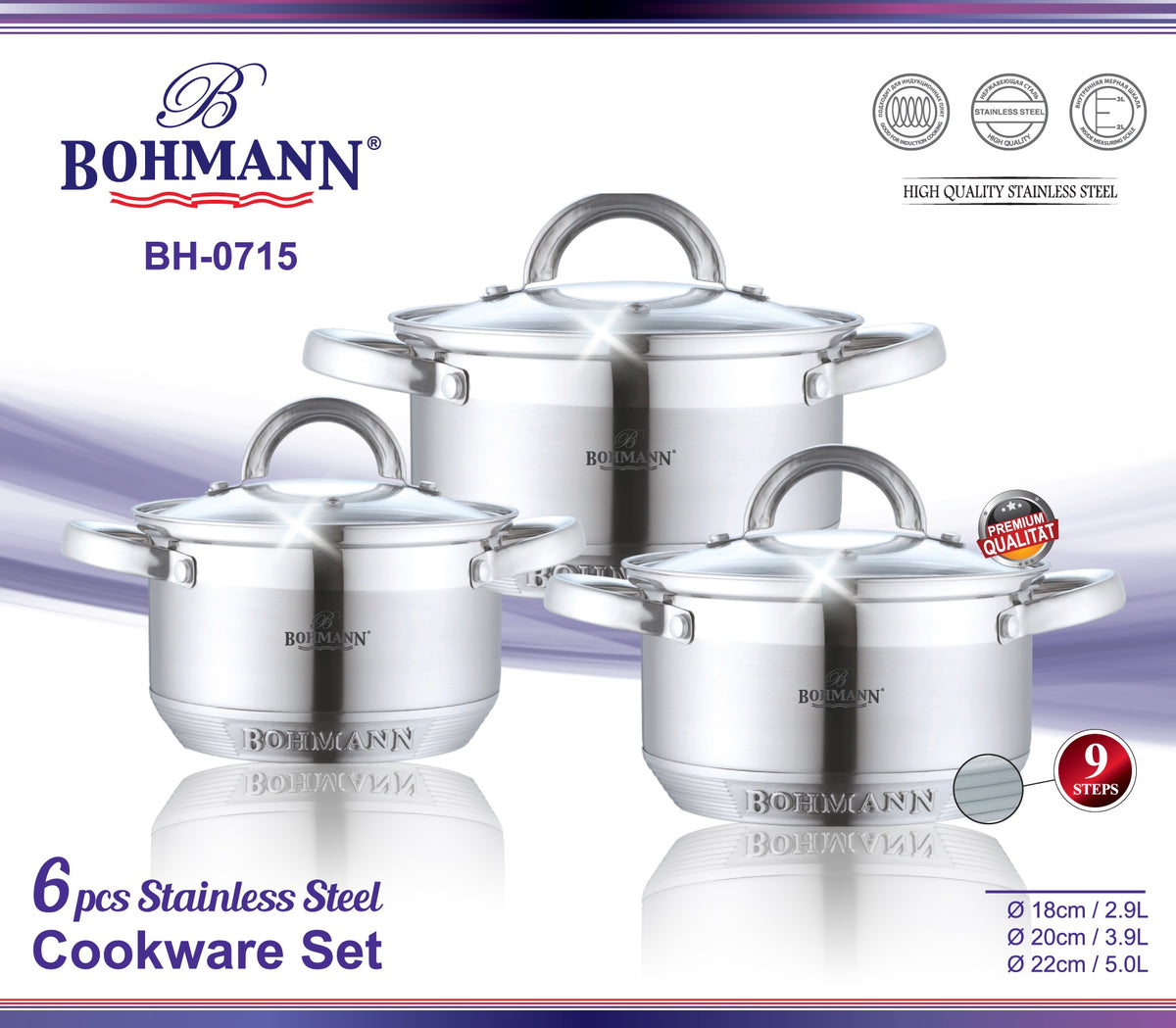 Bohmann 6-Piece Stainless Steel Cookware Set – BH 0715