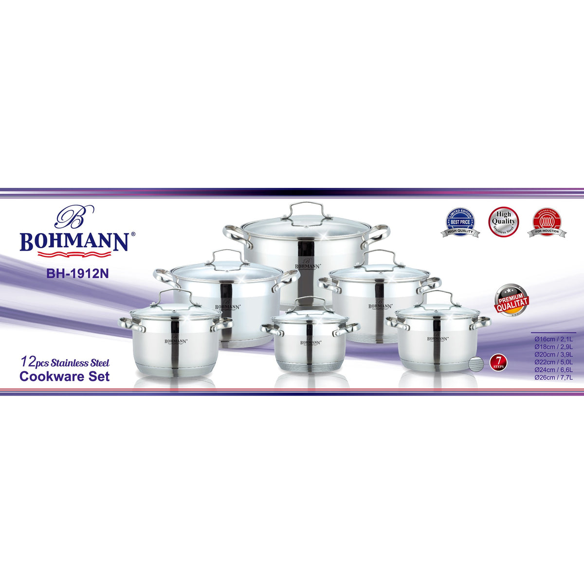 Bohmann BH-1912N 12 részes rozsdamentes acél edénykészlet