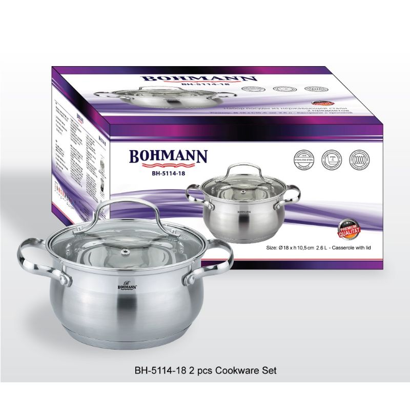 Set de 2 caserole cu capac de sticlă Bohmann BH-5114