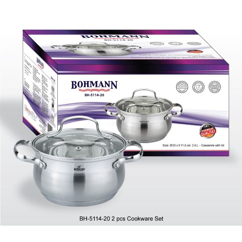 Set de 2 caserole cu capac de sticlă Bohmann BH-5114