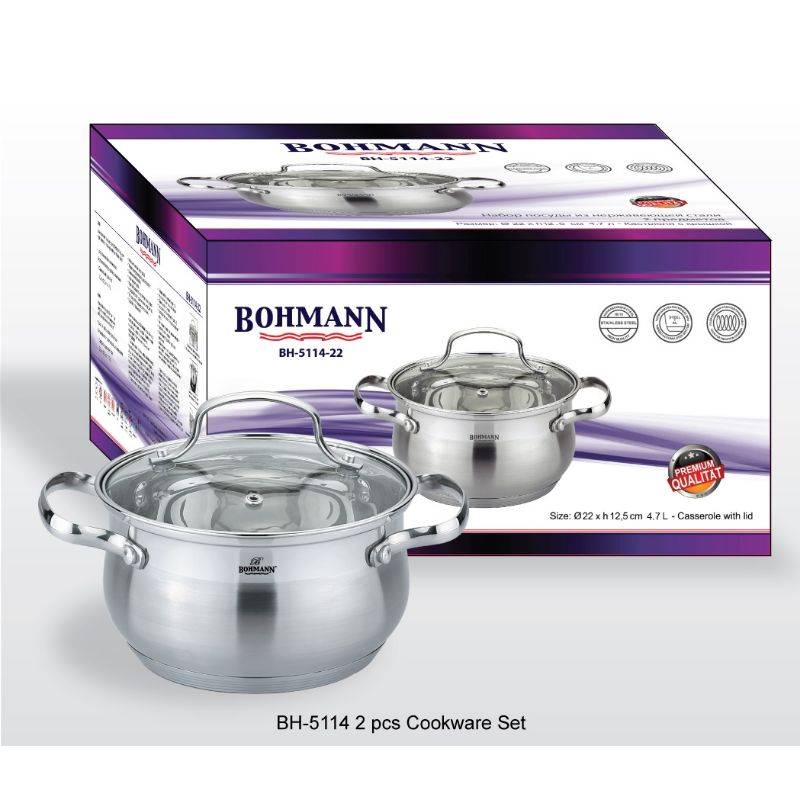 Set de 2 caserole cu capac de sticlă Bohmann BH-5114