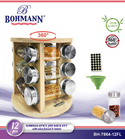 Bohmann BH-7864-12FL Bambusz Fűszertartó Állvány Készlet 12 Részes