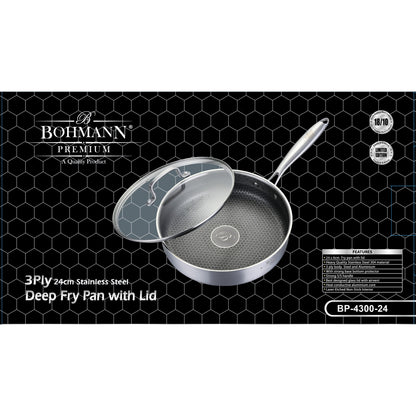 Bohmann Premium BP-4300 3 rétegű rozsdamentes acél mély serpenyő fedővel