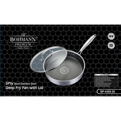 Bohmann Premium BP-4300 3 rétegű rozsdamentes acél mély serpenyő fedővel