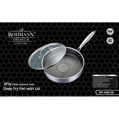 Bohmann Premium BP-4300 3 rétegű rozsdamentes acél mély serpenyő fedővel