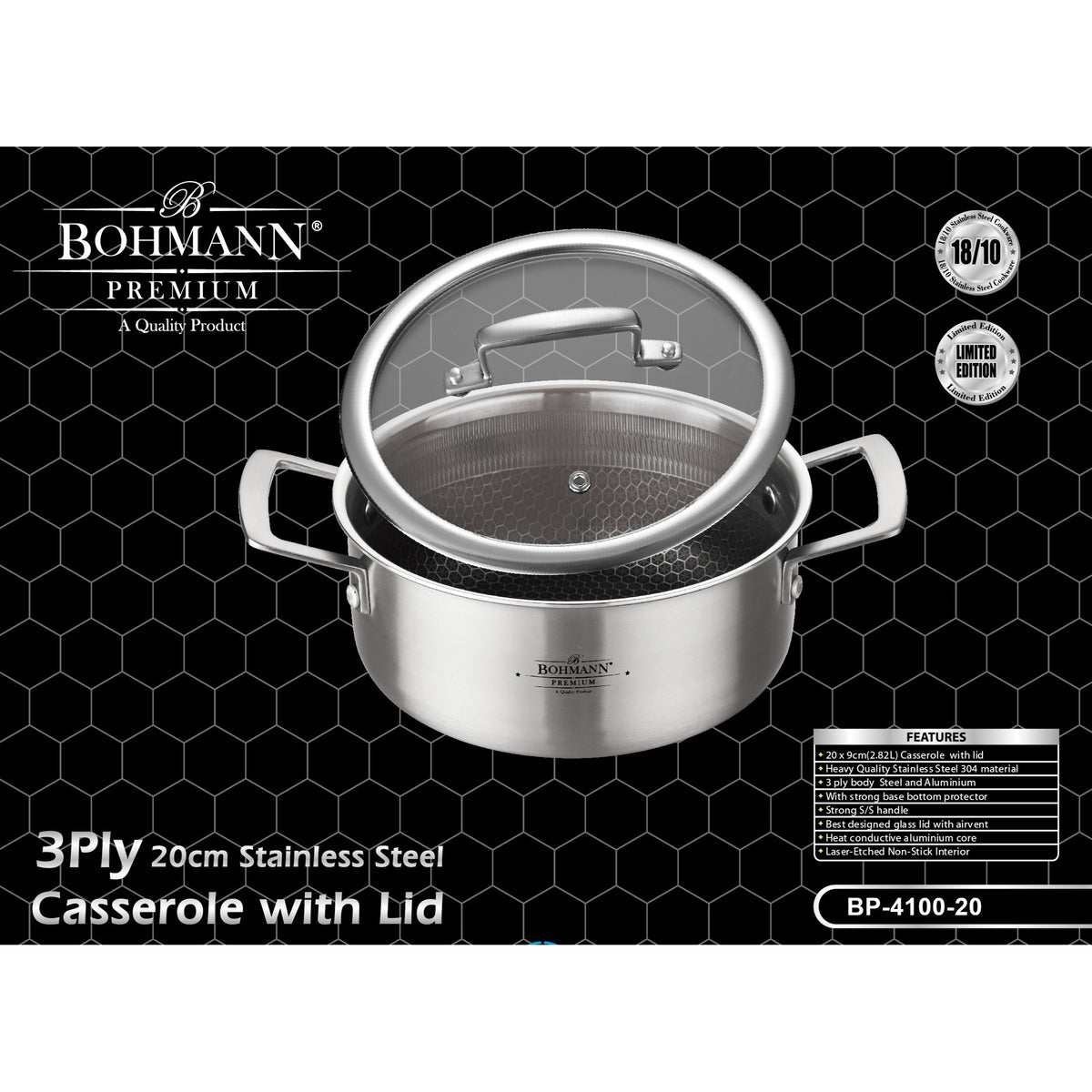 Bohmann Premium BP-4100 3 rétegű rozsdamentes acél lábas fedővel