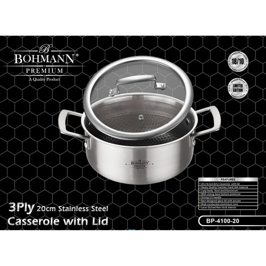 Bohmann Premium BP-4100 3 rétegű rozsdamentes acél lábas fedővel