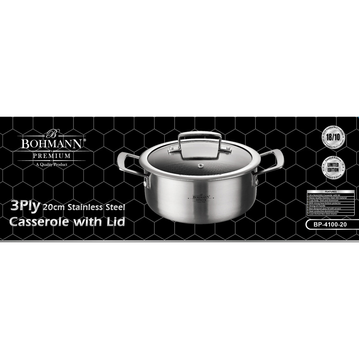 Bohmann Premium BP-4100 3 rétegű rozsdamentes acél lábas fedővel
