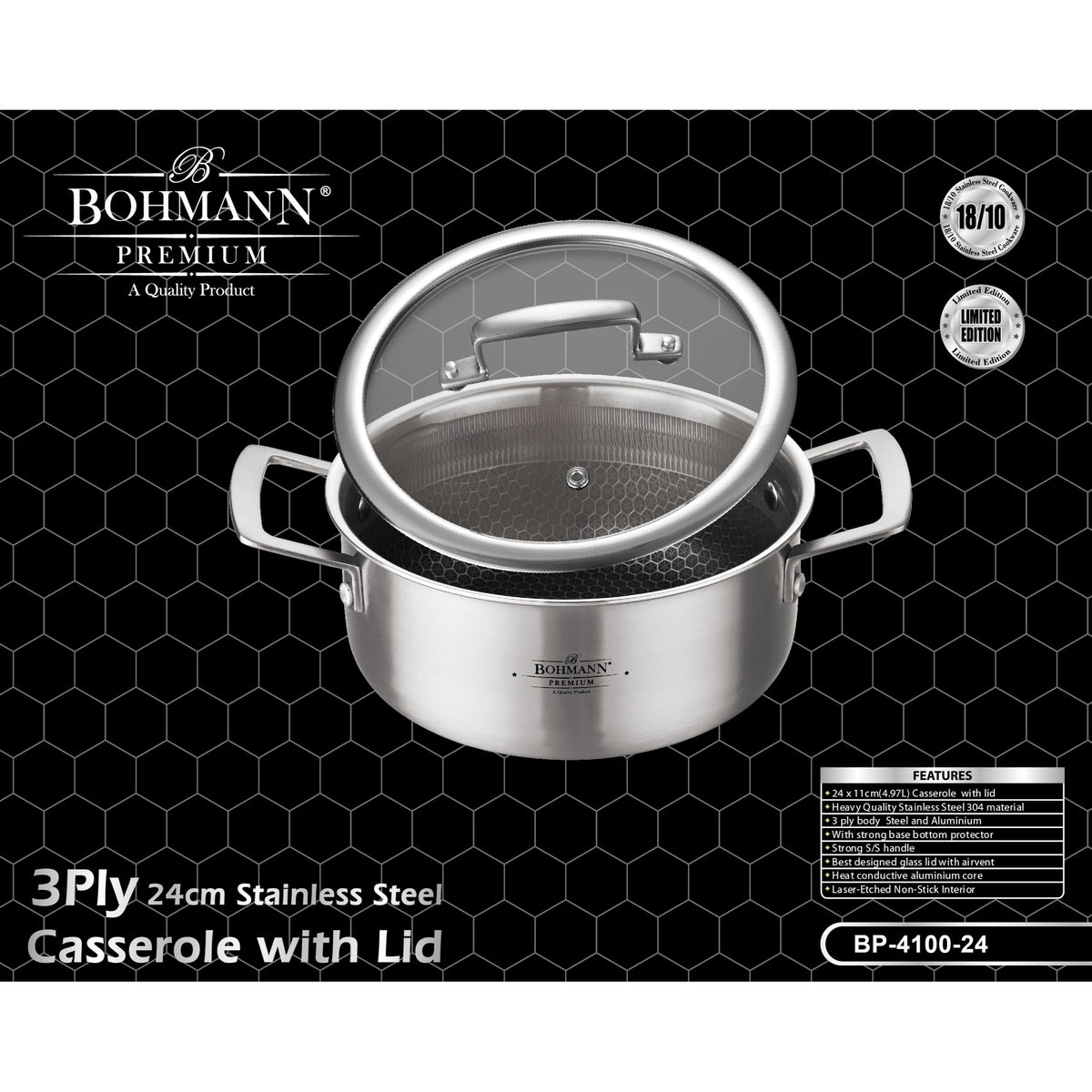 Bohmann Premium BP-4100 3 rétegű rozsdamentes acél lábas fedővel