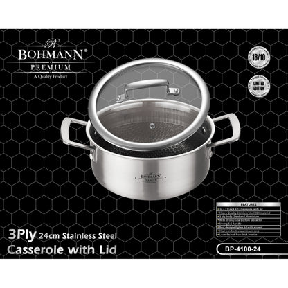 Bohmann Premium BP-4100 3 rétegű rozsdamentes acél lábas fedővel