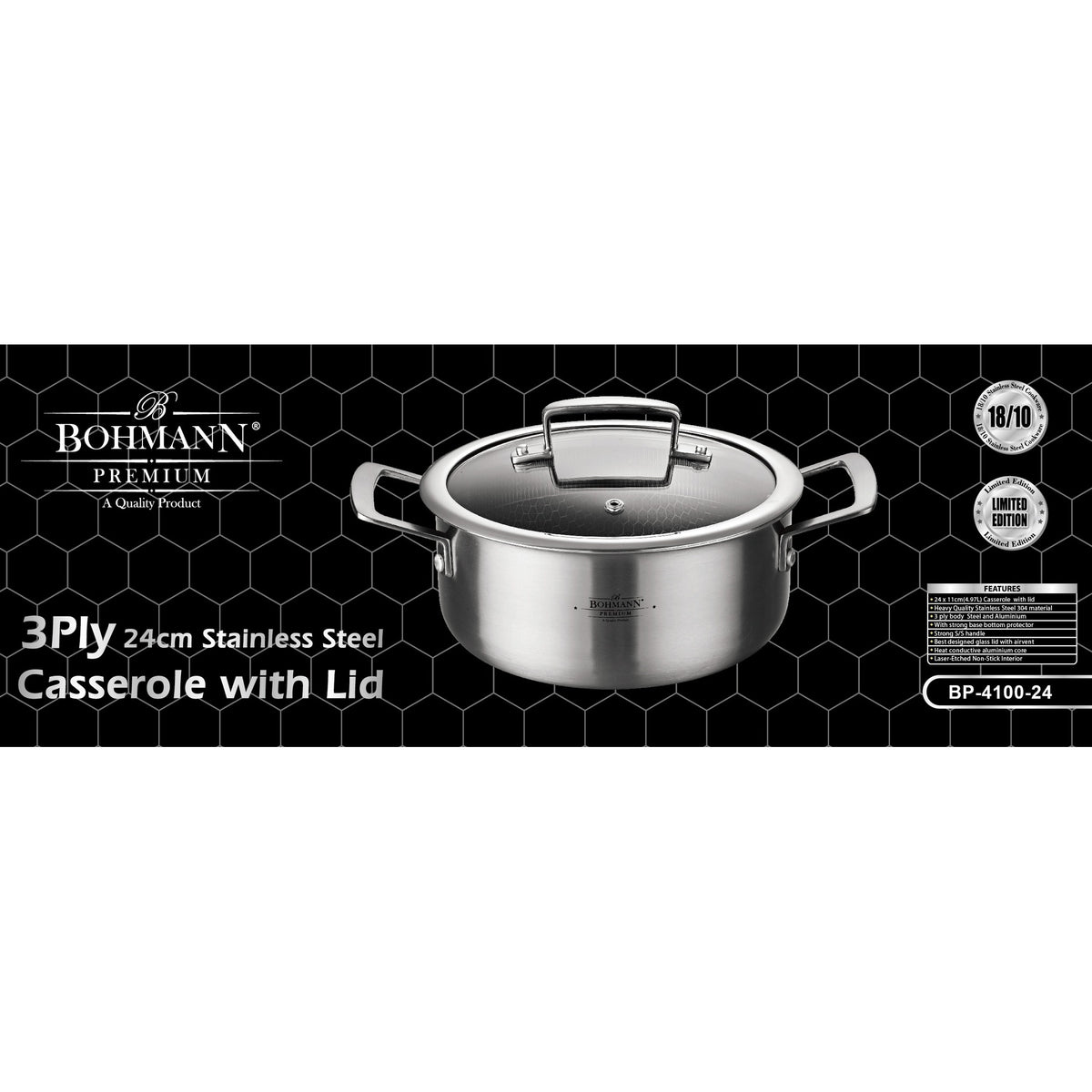 Bohmann Premium BP-4100 3 rétegű rozsdamentes acél lábas fedővel