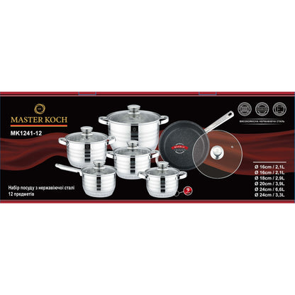 Master Koch MK1241-12 – 12 részes rozsdamentes acél edénykészlet