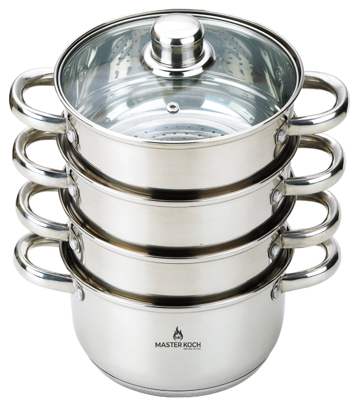Master Koch MK-3218 4-Tier Stainless Steel Steamer Pot with Glass Lid