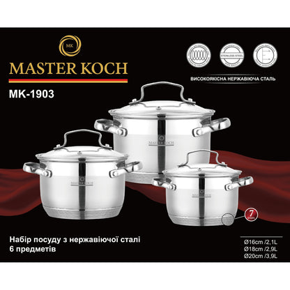 Master Koch MK-1903 6 részes rozsdamentes acél edénykészlet