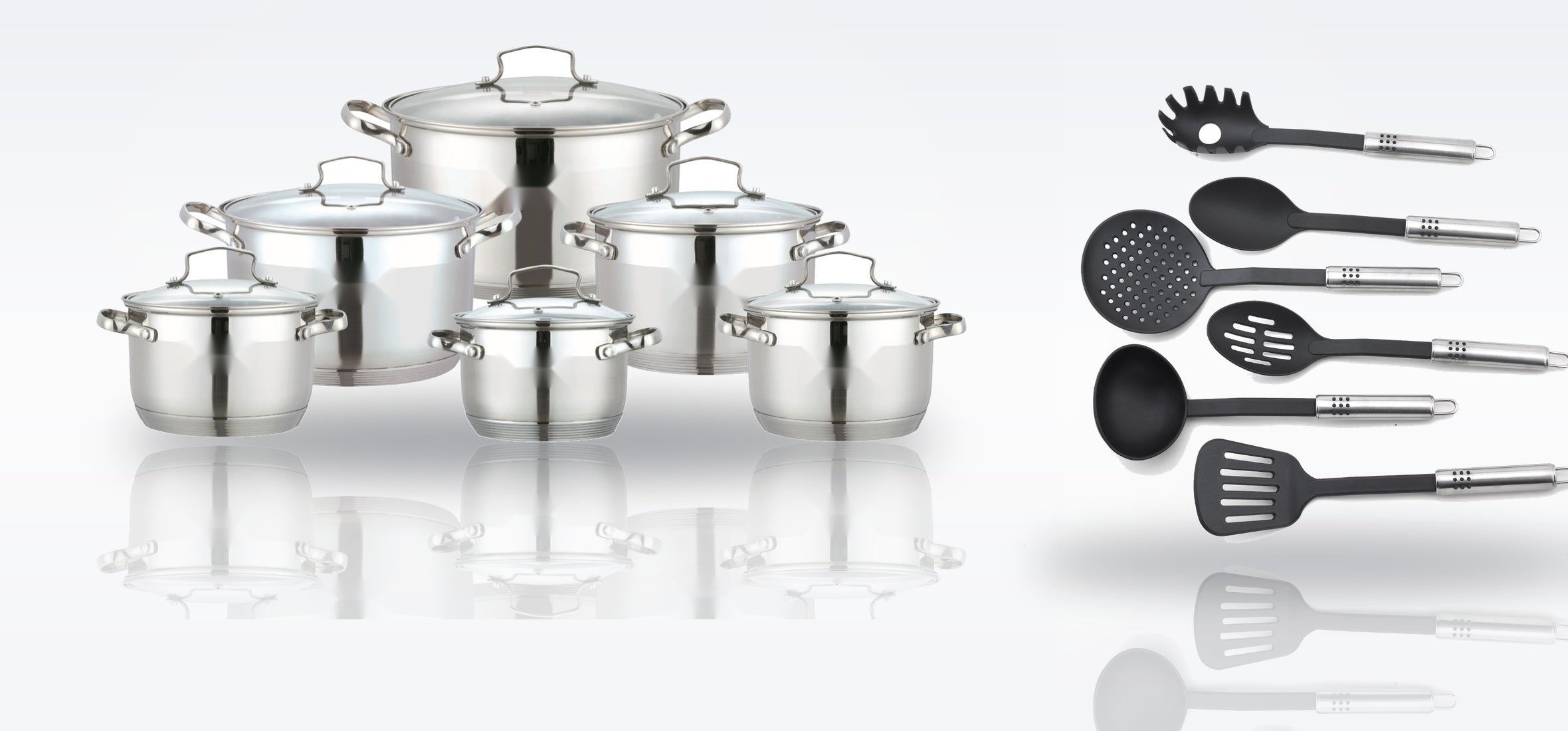 Bohmann BH-1912N cookware set with 6 pots and kitchen utensils