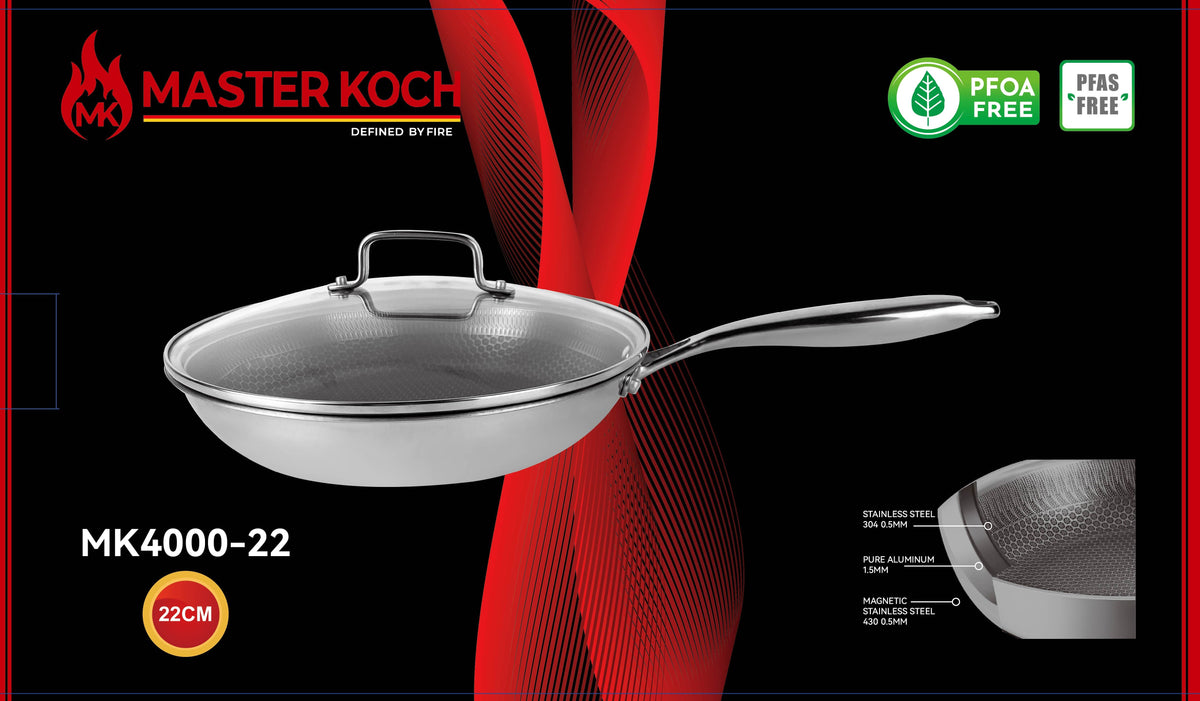 Master Koch MK-4000 3 rétegű rozsdamentes acél serpenyő fedővel