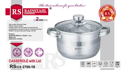 Rainstahl RS/CS 2700 Stainless Steel Casserole with Glass Lid (16/18/20/22/24cm)